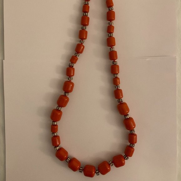 NWT J Crew orange and crystal bead necklace - Picture 1 of 5